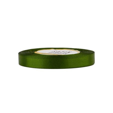 Olive green satin ribbon – glossy, 12 mm wide, 32 m roll
