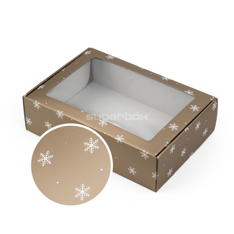 Muted Gold A4 Size Gift Box with PVC Window and Snowflakes