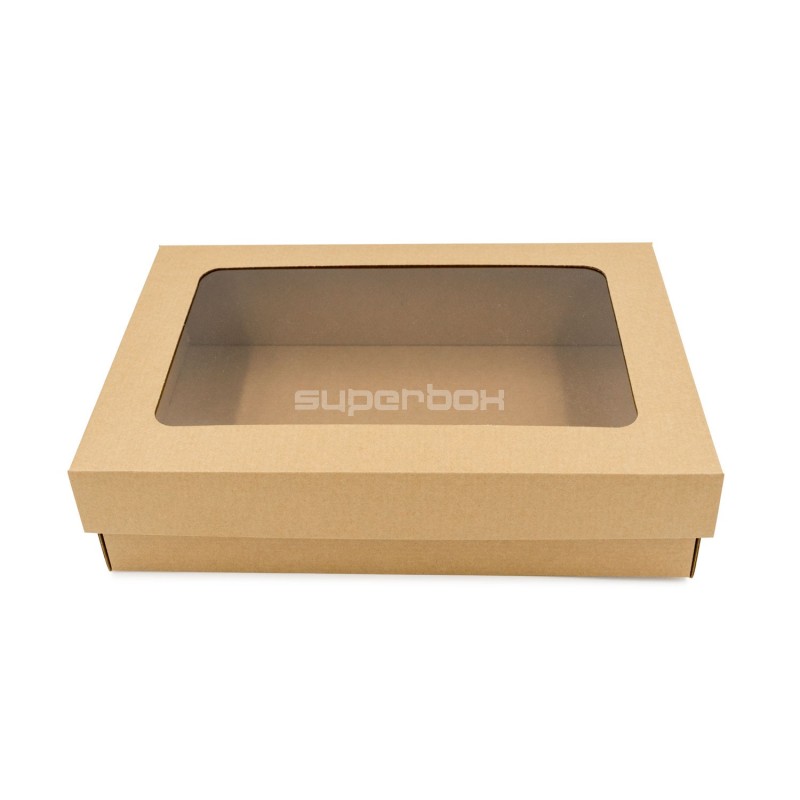 Multipurpose Brown Base-Lid Gift Box with Clear Window