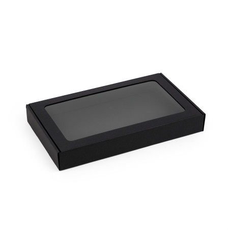 Чёрная коробка из гофрокартона с окошком, 300×180×40 mm