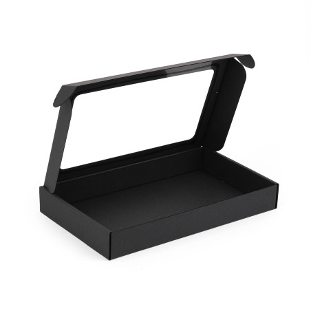 Чёрная подарочная коробка низкой высоты с ПВХ-окошком