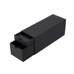 Black oblong gift box for bottle with two drawers, 320x108x90 mm