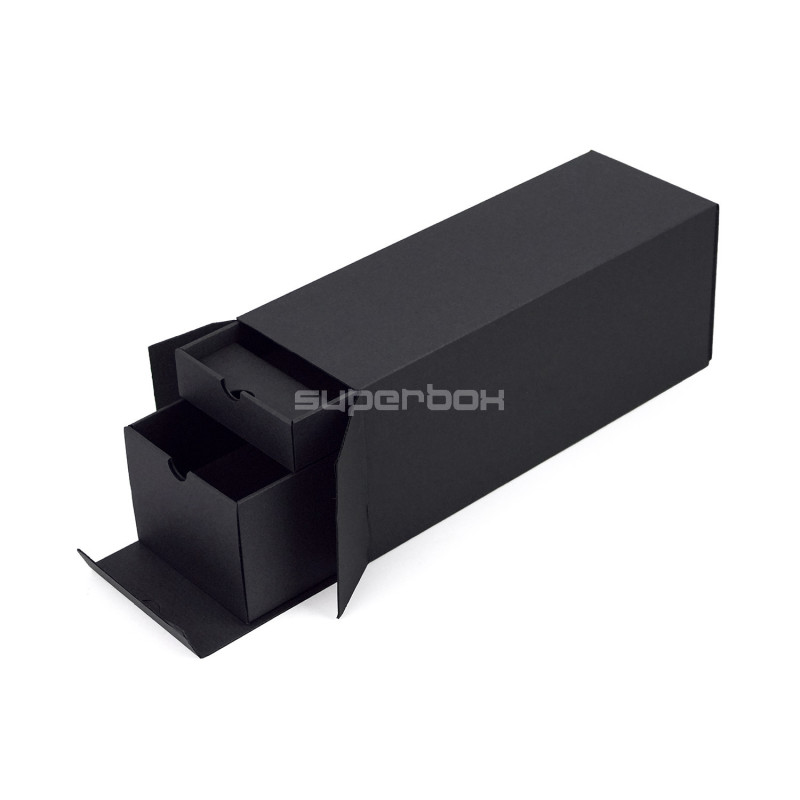 Closed Oblong Black Gift Box for Bottle with Two Drawers Closed Oblong Black Gift Box for Bottle with Two Drawers