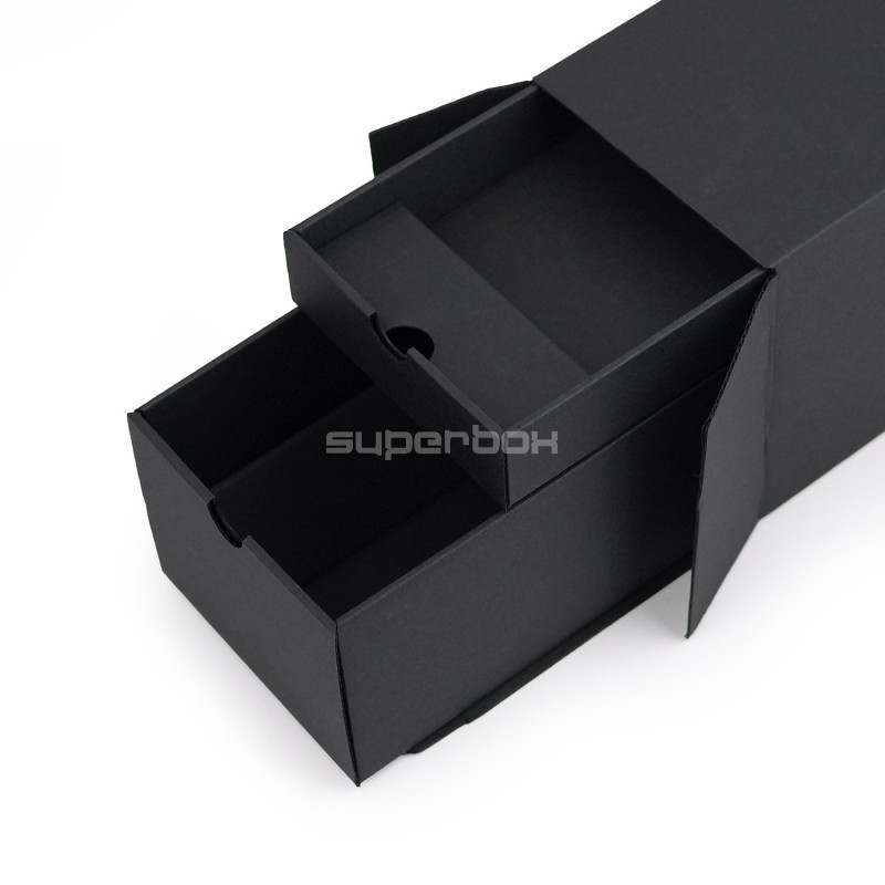 Closed Oblong Black Gift Box for Bottle with Two Drawers Closed Oblong Black Gift Box for Bottle with Two Drawers