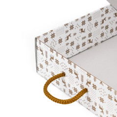 White suitcase style gift box with winter patterns and window, 240x350x90 mm