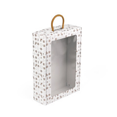 White suitcase style gift box with winter patterns and window, 240x350x90 mm