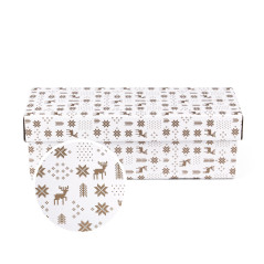 Flip lid horizontal white gift box with winter patterns, 335x115x115 mm