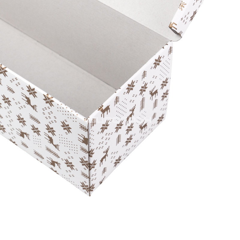 Flip Lid Horizontal White Gift Box with Winter Patterns