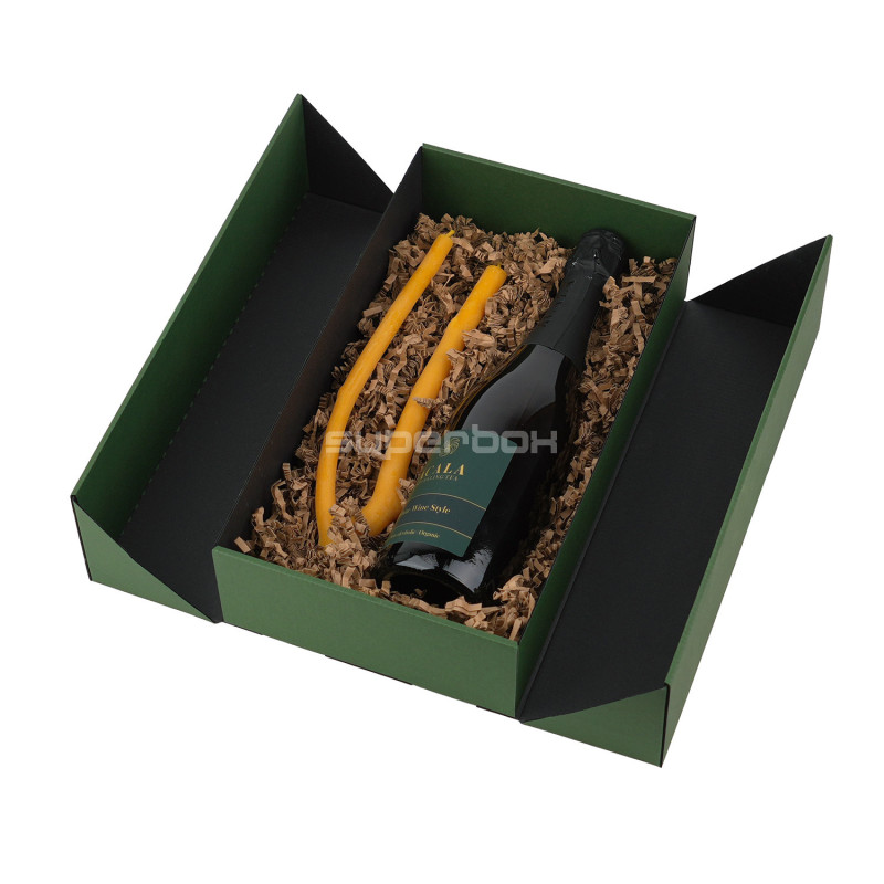 Double Door Green Gift Box with Integrated Satin Ribbon