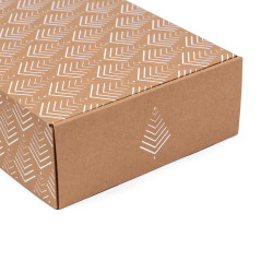 Brown A4-sized box with a Christmas tree pattern, 305×215×85 mm