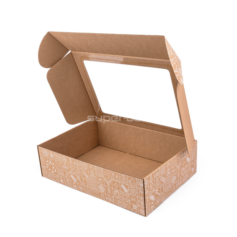 Коричневая подарочная коробка формата A4 с зимними иллюстрациями