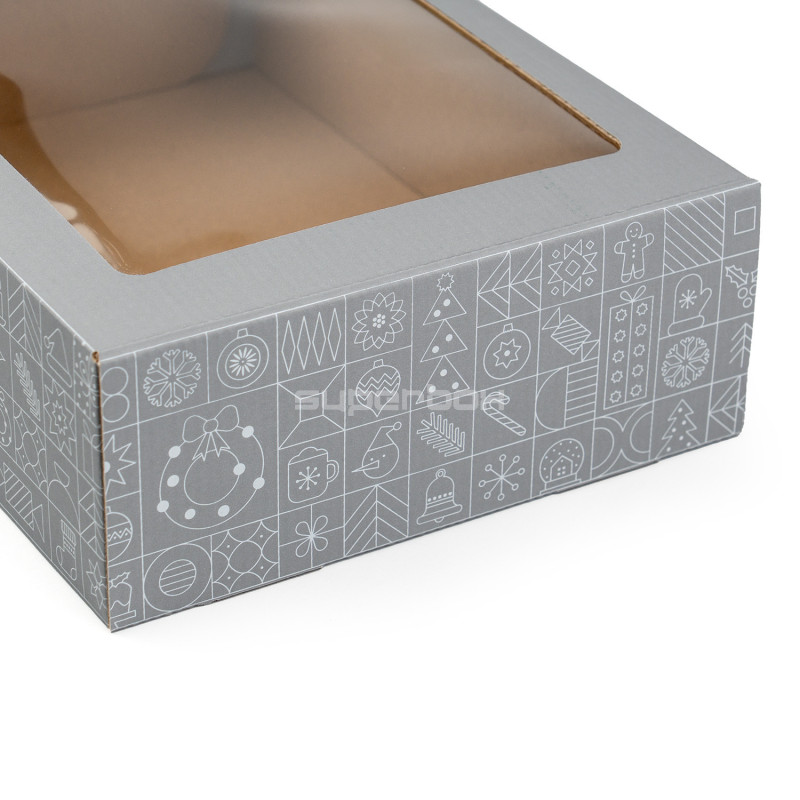 Grey A4 Size Gift Box with Winter Illustrations and Window Grey A4 Size Gift Box with Winter Illustrations and Window