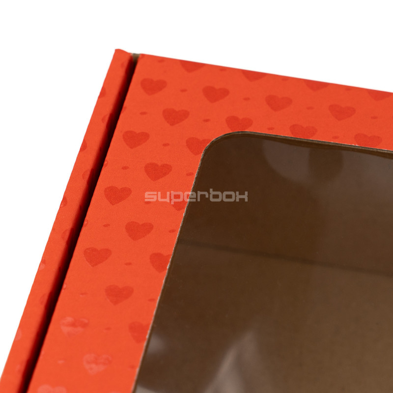 Red Gift Box with Window and Heart Pattern Red Gift Box with Window and Heart Pattern