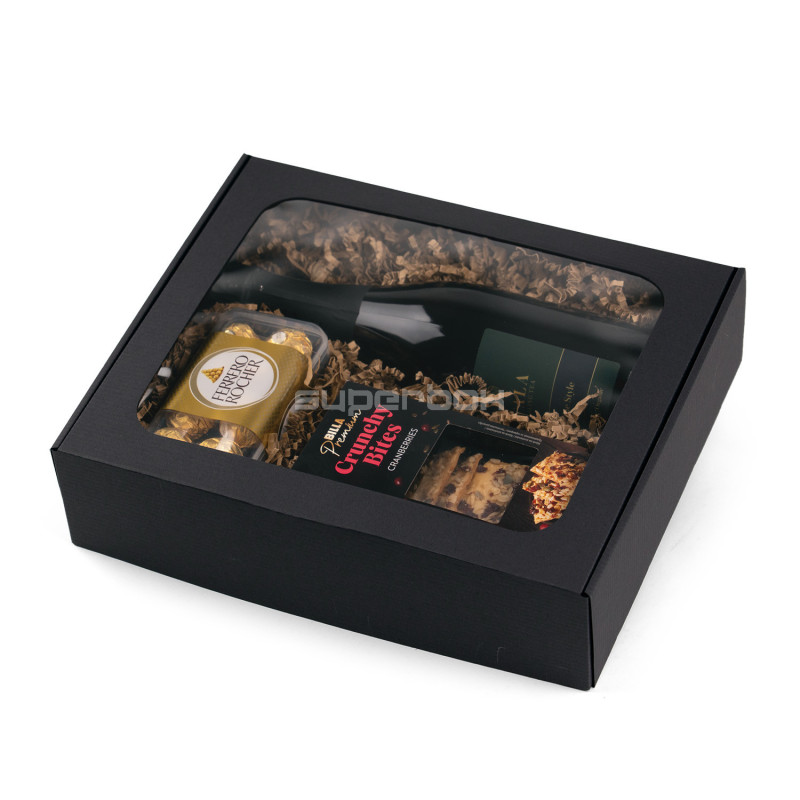 Black Gift Box with Clear Window for 3 Bottles