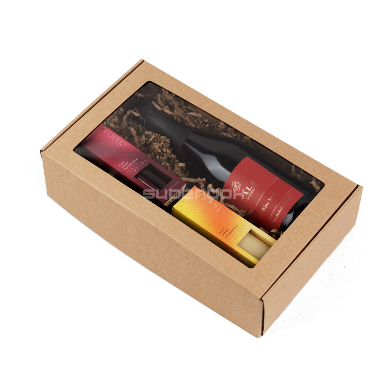 Удлинённая подарочная коробка коричневого цвета с прозрачным окошком Удлинённая подарочная коробка коричневого цвета с прозрачным окошком