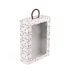White suitcase style gift box with winter patterns and window, 240x350x90 mm
