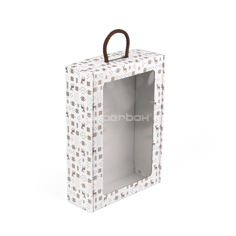 White Suitcase Style Gift Box with Winter Patterns and Window White Suitcase Style Gift Box with Winter Patterns and Window