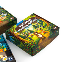 Metsaloomade õmbluskomplekti pakend kirevate illustratsioonidega