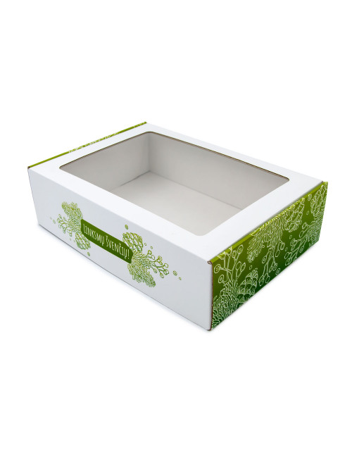 Новогодняя коробка с зелеными шишками