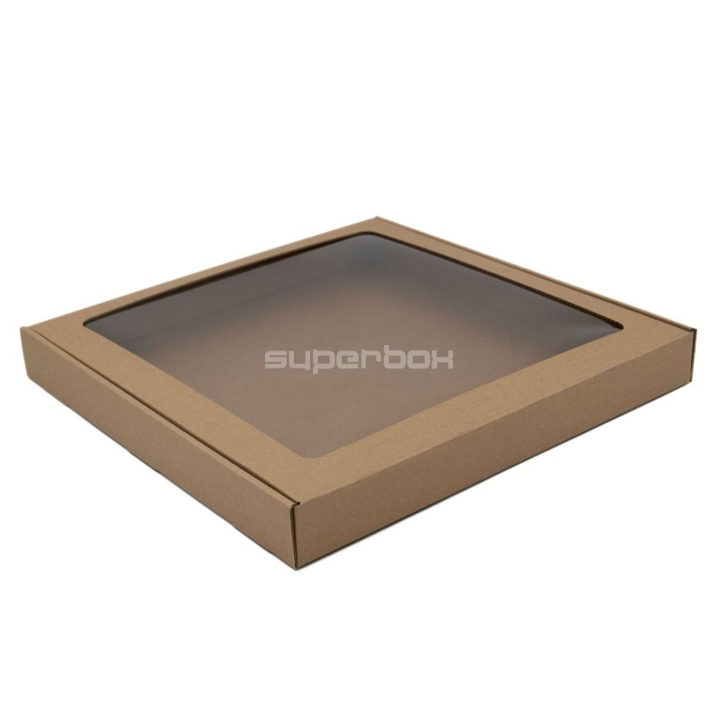 Brown Square Gift Box of Very Small Height with Window