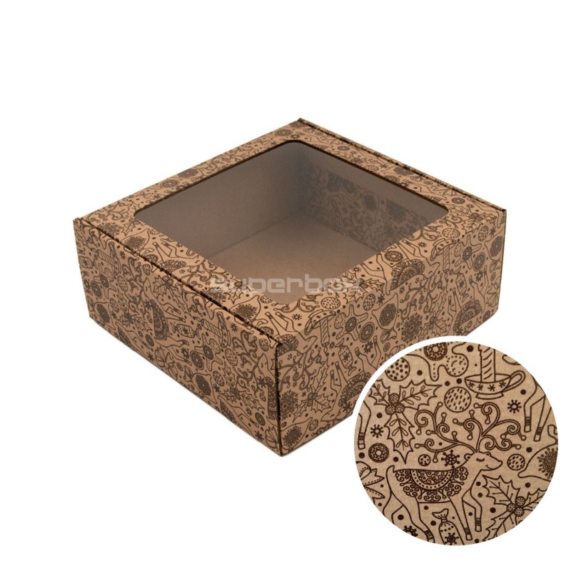 Brown Large Square Gift Box with Clear Window BROWN DEER