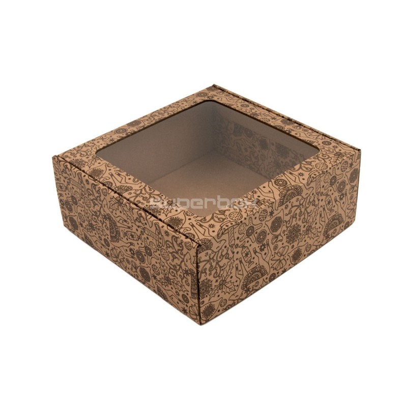 Brown Large Square Gift Box with Clear Window BROWN DEER