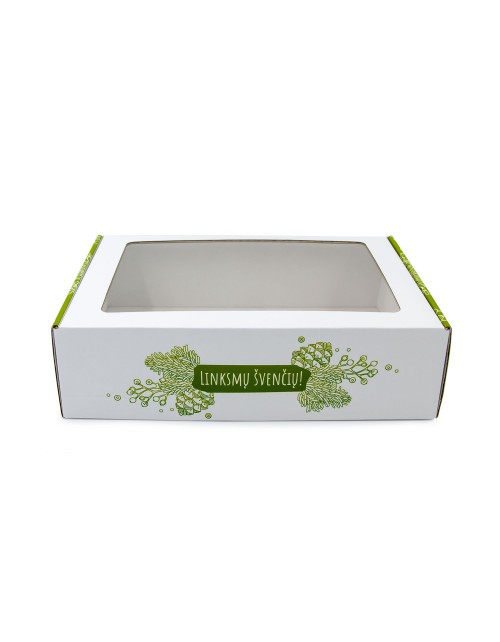 Новогодняя коробка с зелеными шишками