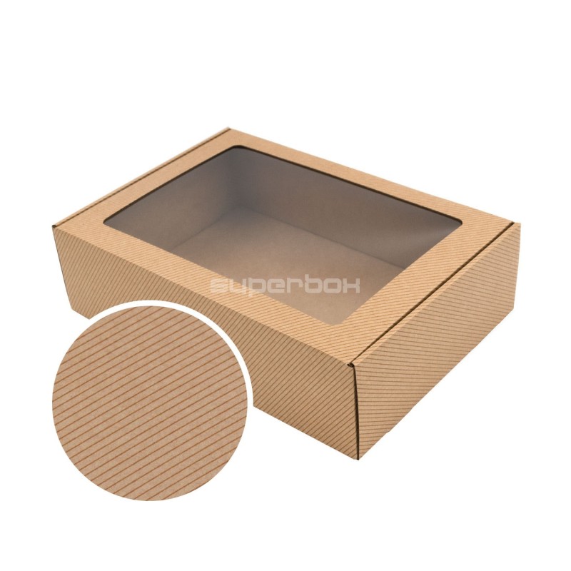 Brown A4 Size Gift Box with Window and Brown Stripes