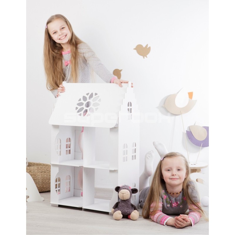 Corrugated Cardboard Doll Playhouse with Attic