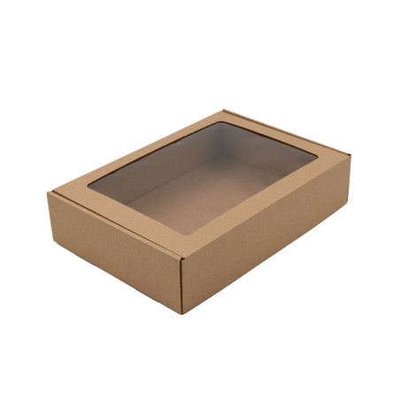 Brown Box with PVC Window, Height of 7 cm