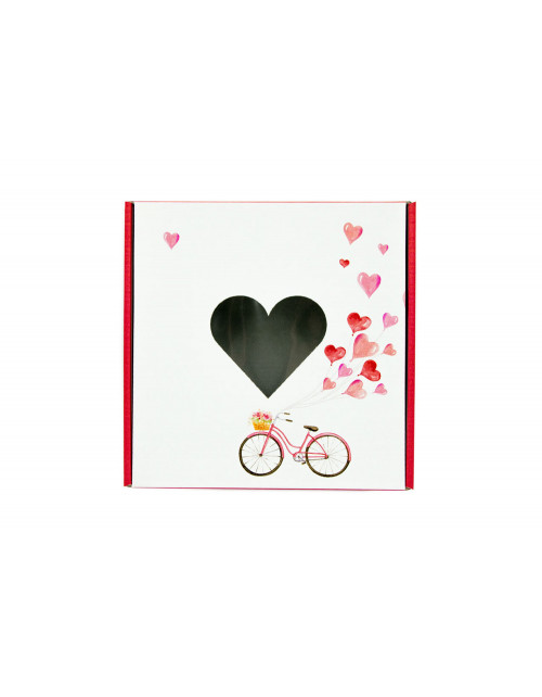 Kingikarp sõbrapäevaks karbi südamekuju ja jalgratta illustratsiooniga