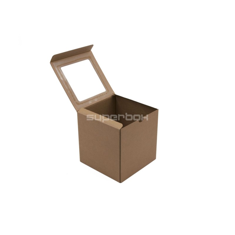 Brown Cube Gift Box with Clear Window on the Lid