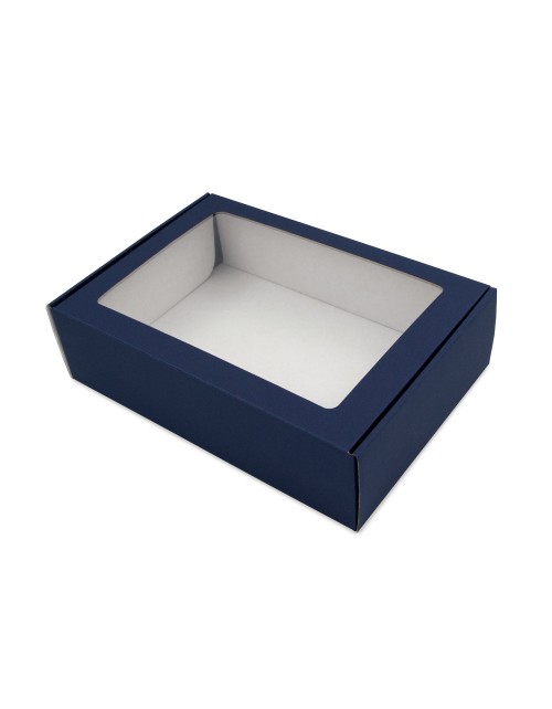 Синяя коробка формата А4 с окном из ПВХ