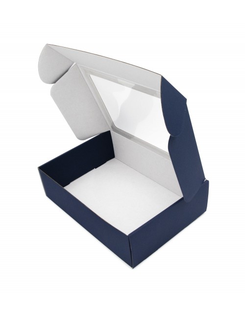 Синяя коробка формата А4 с окном из ПВХ