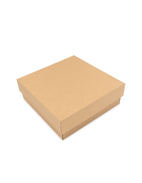 Прочная коричневая квадратная коробка высотой 8 см с крышкой.