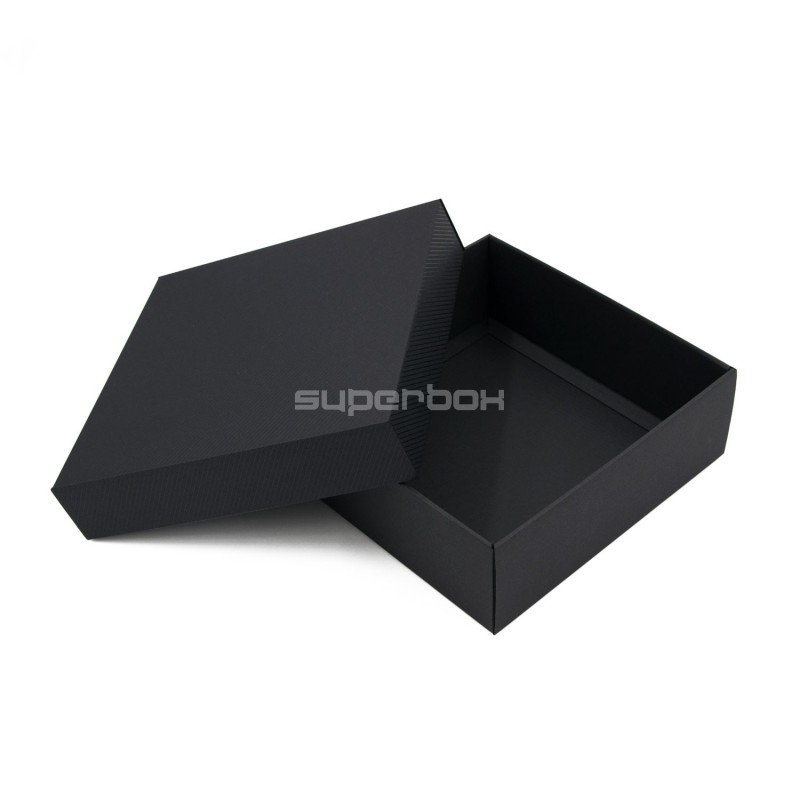 Black Square Gift Box of Height 8 cm with a Lid and Lines