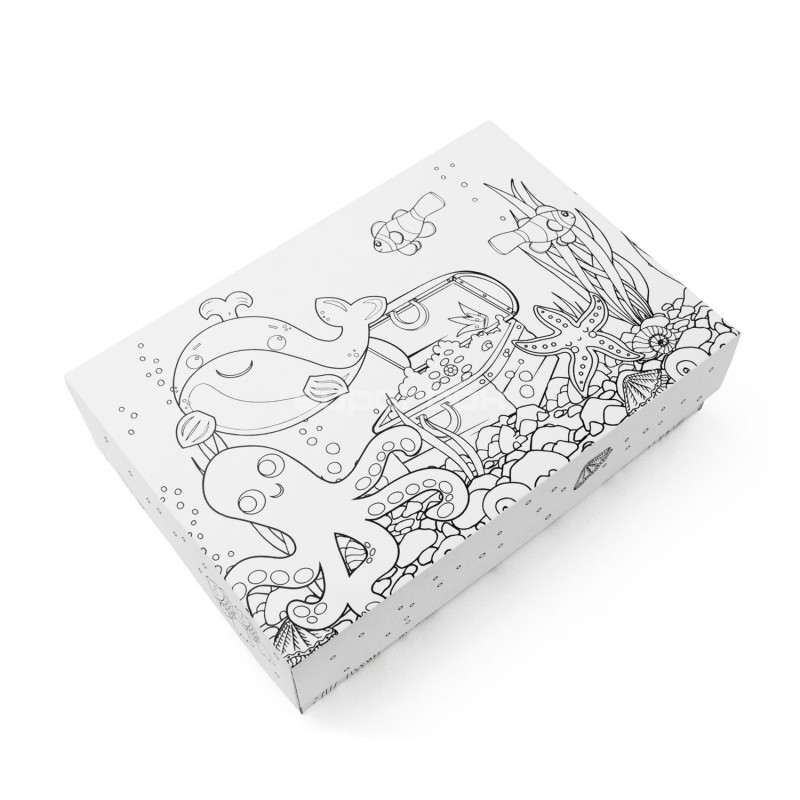 Coloring Children's Gift Box with Seabed Illustrations