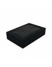 Черная простая в сборке коробка с окном из ПВХ, высота 7 см