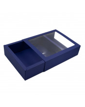 Роскошная подарочная синяя коробка в стиле спичечного коробка с окошком