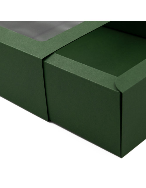 Роскошная подарочная зеленая коробка в стиле спичечного коробка с окошком