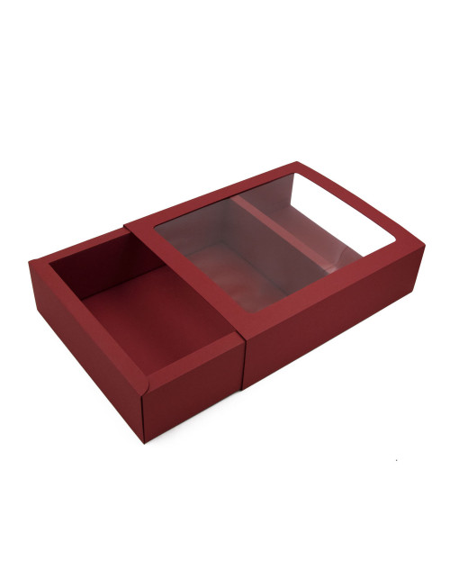 Роскошная подарочная красная коробка в стиле спичечного коробка с окошком