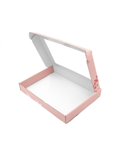 Roosa karp läbipaistva akna ja südame kujundusega