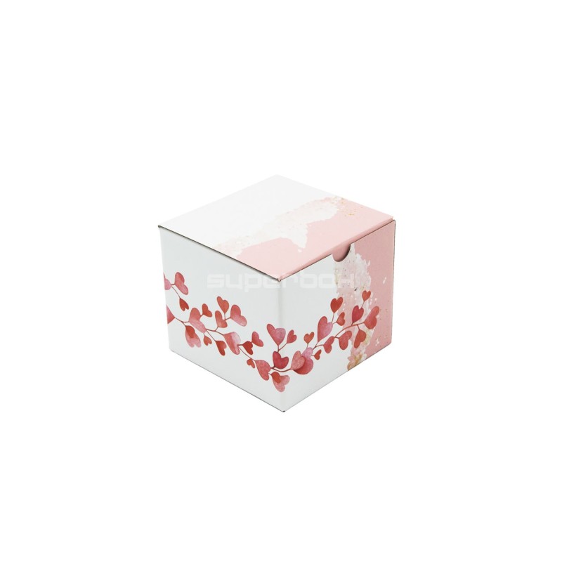 Pink Square Box Cube with Heart Pattern