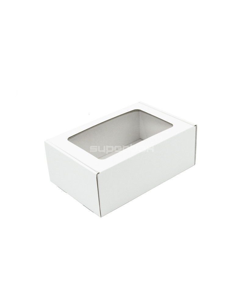 Белая подарочная коробка размера A5 высотой 85 мм с прозрачным окошком