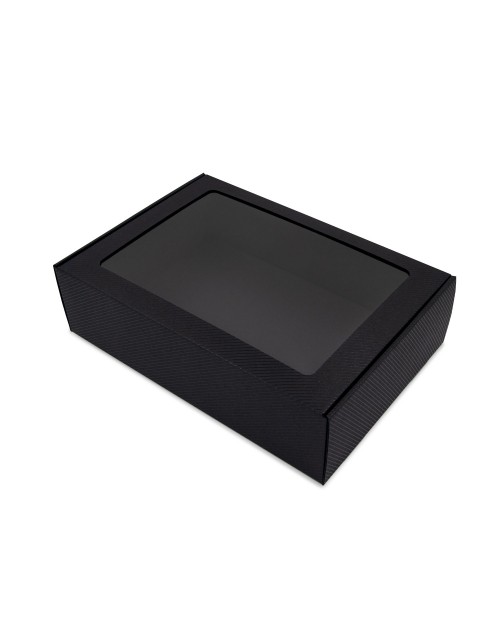 Черная подарочная коробка ПРЕМИУМ-класса с окошком из ПВХ
