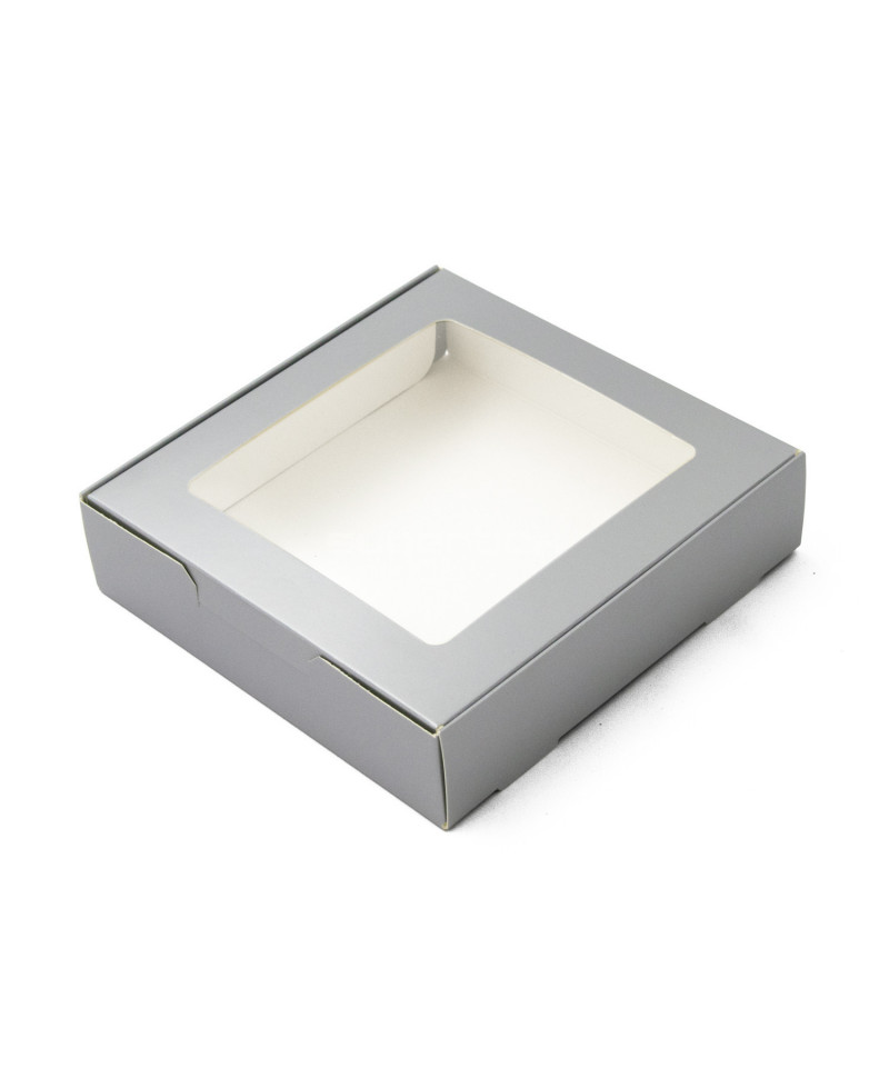 Серебряная коробка для печенья с прозрачным окошком