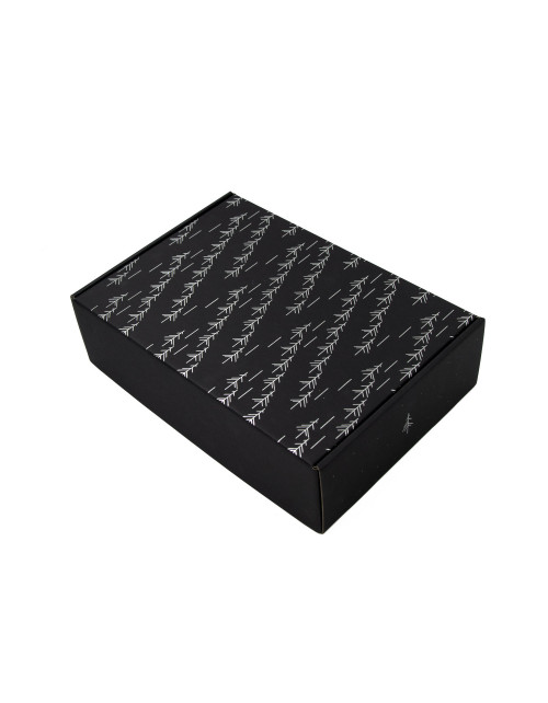 Черная коробка формата А4 с печатью из серебряной фольги