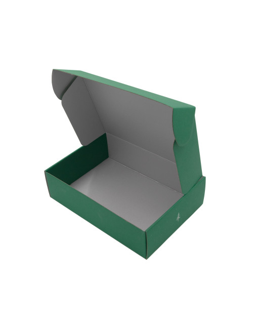 Зеленая коробка формата А4 с принтом из серебряной фольги