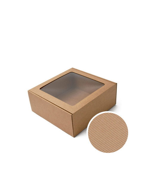 Коричневая квадратная коробка с окном и линейным узором