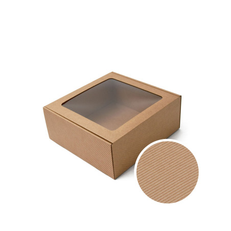 Brown Small Square Box with Window and Line Pattern